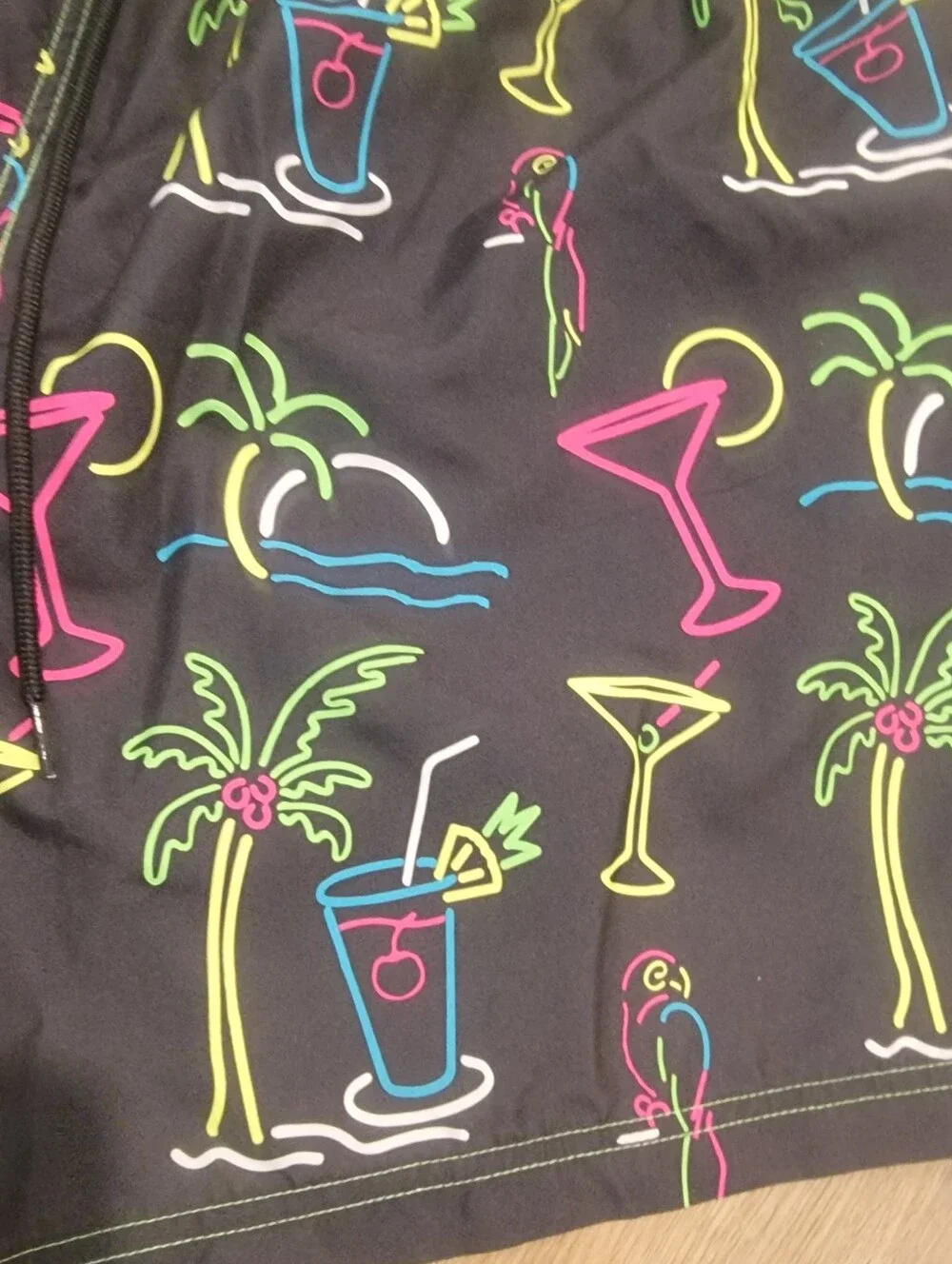 George Big & Tall Sz 3XL Black w/Neon Tropical Drink Printed Swim Trunks
